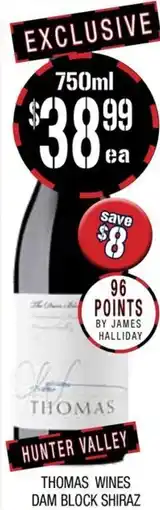 Farmer Jack's Thomas wines dam block shiraz offer