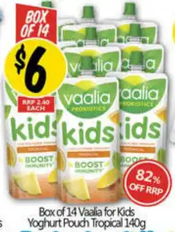 Not Quite Right Box of 14 Vaalia for Kids Yoghurt Pouch Tropical offer