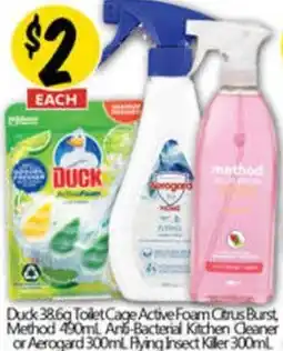 NQR Duck Toilet Cage Active Foam Citrus Burst, Method Anti-Bacterial Kitchen Cleaner or Aerogard Pying Insect Killer offer