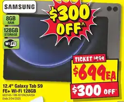 JB Hi-Fi 12.4" Galaxy Tab S9 FE+ Wi-Fi 128GB offer