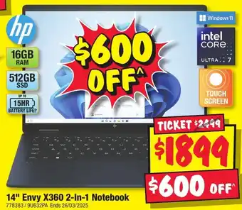 JB Hi-Fi 14" Envy X360 2-In-1 Notebook offer