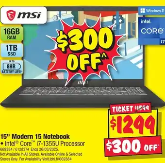 JB Hi-Fi 15" Modern 15 Notebook offer