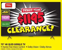 JB Hi-Fi 75" 4K QLED GOOGLE TV offer