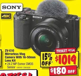 JB Hi-Fi ZV-E10 Mirrorless Vlog Camera With 16-50mm Lens Kit offer