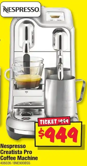 JB Hi-Fi Nespresso Creatista Pro Coffee Machine offer