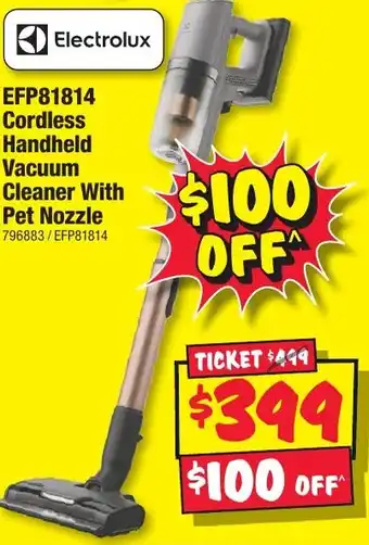 JB Hi-Fi EFP81814 Cordless Handheld Vacuum Cleaner With Pet Nozzle offer