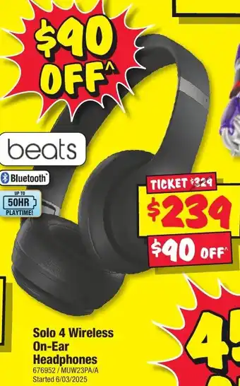 JB Hi-Fi Solo 4 Wireless On-Ear Headphones offer