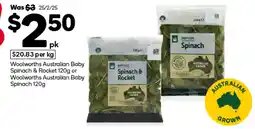 Woolworths Woolworths Australian Baby Spinach & Rocket or Woolworths Australian Baby Spinach offer