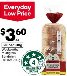 Woolworths Woolworths Multigrain Sandwich Hi Fibre offer