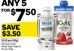 Woolworths Farmers Union Greek Style Yoghurt Pouch offer