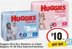 IGA Huggies Ultra Dry, Newborn or Infant Nappies offer