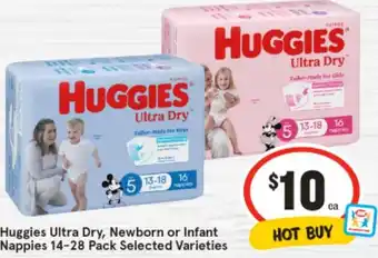 IGA Huggies Ultra Dry, Newborn or Infant Nappies offer