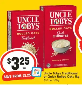 IGA Uncle Tobys Traditional or Quick Rolled Oats offer