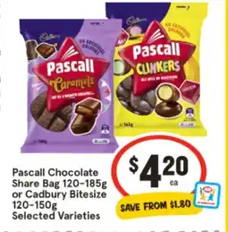 IGA Pascall Chocolate Share Bagor Cadbury Bitesize 120-150g offer