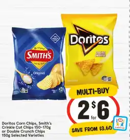 IGA Doritos Corn Chips, Smith's Crinkle Cut Chips 150-170g or Double Crunch Chips  S offer