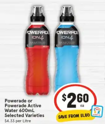 IGA Powerade or Powerade Active Water offer