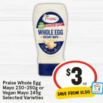 IGA Praise Whole Egg Mayo or Vegan Mayo offer