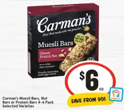 IGA Carman's Muesli Bars, Nut Bars or Protein Bars offer