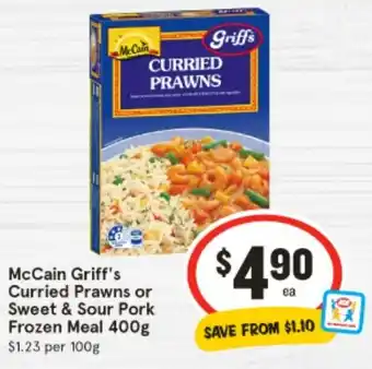 IGA McCain Griff's Curried Prawns or Sweet & Sour Pork Frozen Meal offer