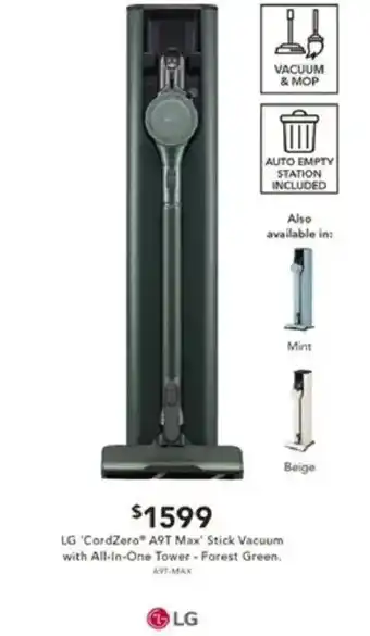 Harvey Norman LG 'CordZero® A9T Max' Stick Vacuum with All-In-One Tower - Forest Green offer