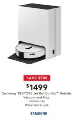 Harvey Norman Samsung 'BESPOKE Jet Bot Combo™ Robotic Vacuum and Mop offer