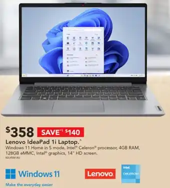 Harvey Norman Lenovo IdeaPad 1i Laptop offer