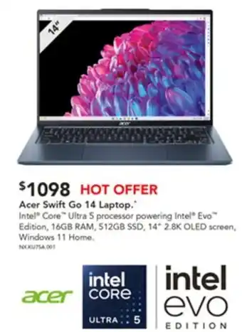 Harvey Norman Acer Swift Go 14 Laptop offer