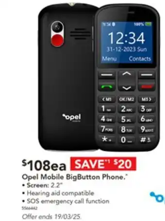 Harvey Norman Opel Mobile BigButton Phone offer