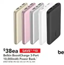 Harvey Norman Belkin BoostCharge 3-Port 10,000mAh Power Bank offer