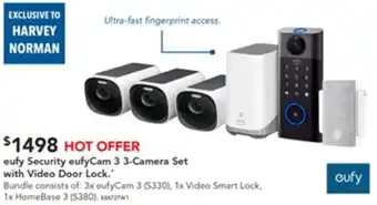 Harvey Norman Security eufyCam 3 3-Camera Set with Video Door Lock offer