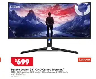 Harvey Norman Lenovo Legion 34" QHD Curved Monitor offer