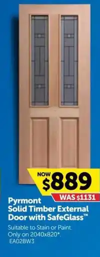 Doors Plus Solid Timber External Door with Door with SafeGlass™ Suitable to Stain or Paint. Only on 2040x820*. EA02BW3 offer