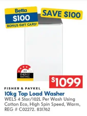 Betta Top Load Washer offer