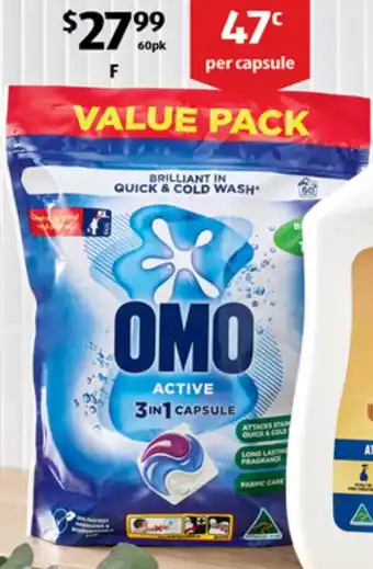 ALDI Omo Active Laundry Capsules 60pk offer