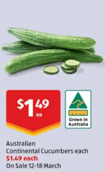 ALDI Australian Continental Cucumbers offer