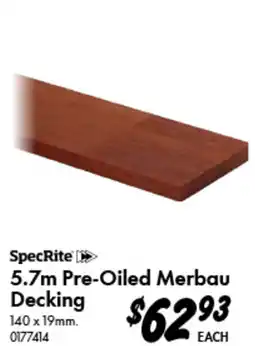 Bunnings 5.7m Pre-Oiled Merbau Decking offer