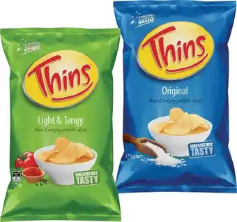 IGA Thins Chips 150‑175g or Thins Onion Rings 85g Selected Varieties offer