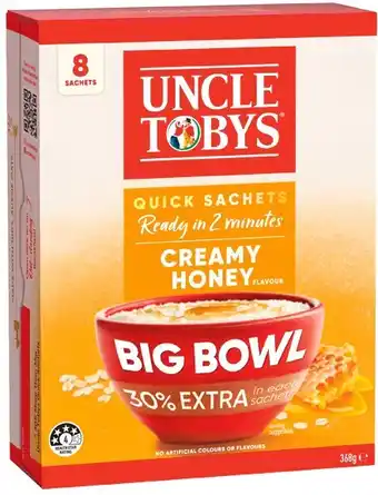 IGA Uncle Tobys Big Bowl Quick Sachets 8 Pack Selected Varieties offer