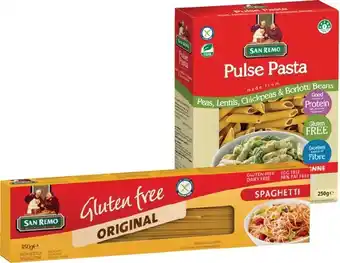 IGA San Remo Gluten Free Pasta 250-350g, Pulse Pasta 250g or Pasta Pro Penne 250g Selected Varieties offer