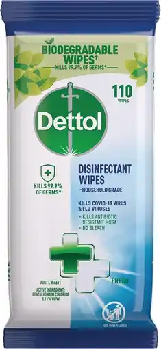 IGA Dettol Disinfectant Wipes 110 Pack Selected Varieties offer