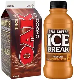 IGA Oak Flavoured Milk 600mL, Ice Break Real Coffee or Breaka 500mL Selected Varieties offer