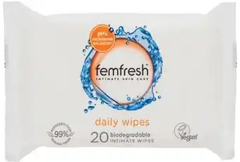 IGA Femfresh Feminine Wipes 20 Pack or Liquid Wash 250mL Selected Varieties offer