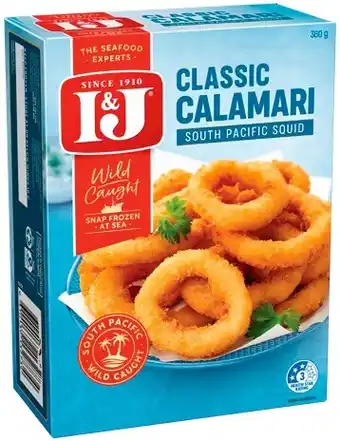 IGA I&J Calamari or Squid 360g, Fish Tenders 320g, Squid or Fish Pops 250g Selected Varieties offer