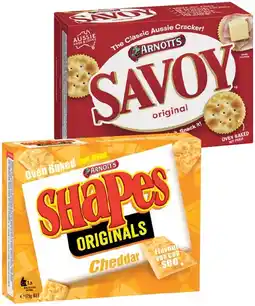 IGA Arnott’s Shapes 130-190g, Clix 250g or Savoy 225g Selected Varieties offer