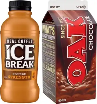 IGA Ice Break Real Coffee 500mL or Oak Flavoured Milk 600mL Selected Varieties offer