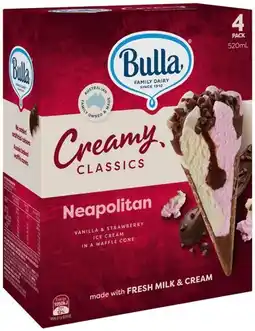 IGA Bulla Creamy Classics Ice Cream 4 Pack Selected Varieties offer