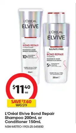 Coles L'Oréal Elvive Bond Repair Shampoo or Conditioner offer