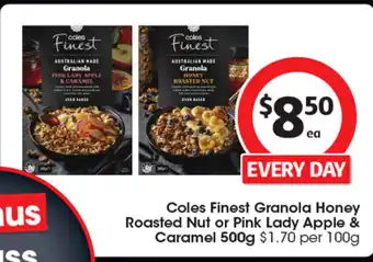 Coles Coles Finest Granola Honey Roasted Nut or Pink Lady Apple & Caramel offer