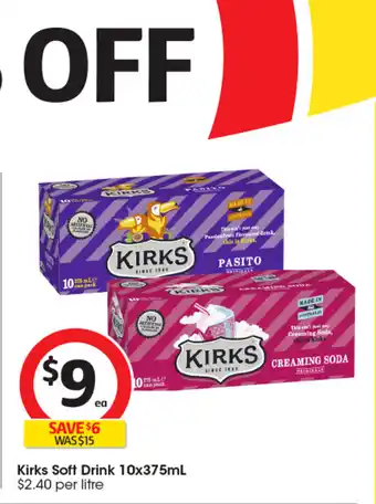 Coles Kirks Soft Drink 10x375mL offer