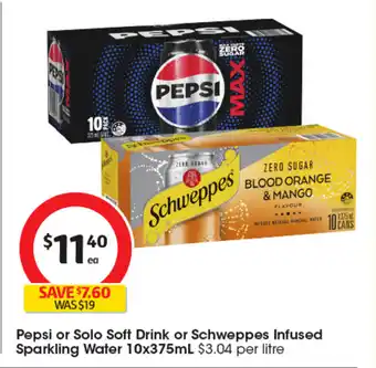 Coles Pepsi or Solo Soft Drink or Schweppes Infused Sparkling Water offer